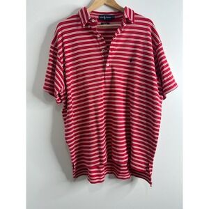 Ralph Lauren Big Mens XL Polo Shirt Red White Striped Cotton Waffle Knit